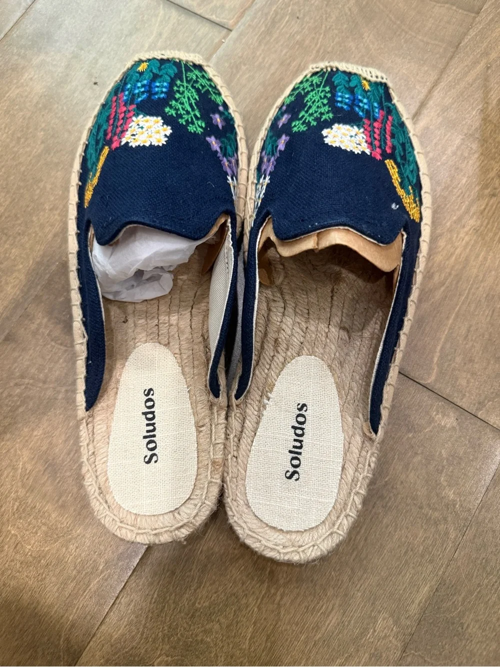 Soludos Navy Floral Embroidered Espadrille Slip-Ons